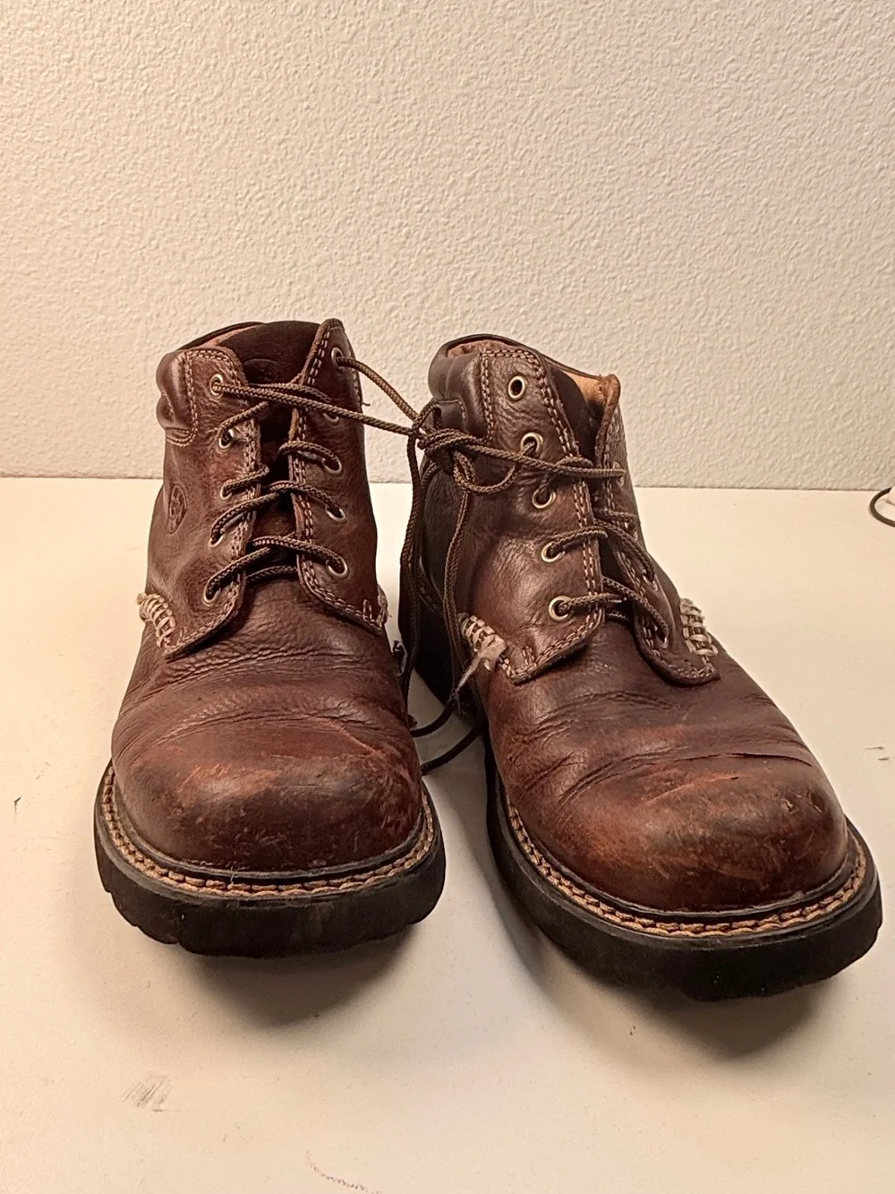 Ariat Mens 8.5 B Brown Leather Lace Up Ankle Work Boots Rugged Lug Sole